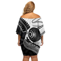 Personalised Aotearoa Lawn Bowls Family Matching Off Shoulder Short Dress and Hawaiian Shirt Maori and Silver Fern Half Style LT03 - Polynesian Pride
