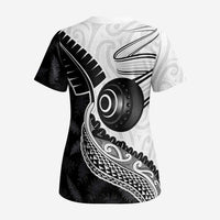Personalised Aotearoa Lawn Bowls Scrub Top Maori and Silver Fern Half Style LT03 - Polynesian Pride