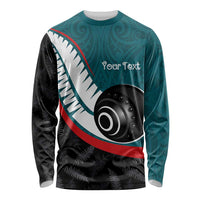 Personalised Aotearoa Lawn Bowls Long Sleeve Shirt Maori and Silver Fern Sporty Style Teal Color LT03 Unisex Teal - Polynesian Pride