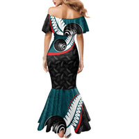 Personalised Aotearoa Lawn Bowls Mermaid Dress Maori and Silver Fern Sporty Style Teal Color LT03 - Polynesian Pride