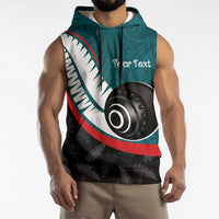 Personalised Aotearoa Lawn Bowls Sleeveless Hoodie Maori and Silver Fern Sporty Style Teal Color LT03 - Polynesian Pride