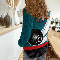Personalised Aotearoa Lawn Bowls Women Casual Shirt Maori and Silver Fern Sporty Style Teal Color LT03 - Polynesian Pride