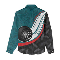 Personalised Aotearoa Lawn Bowls Women Casual Shirt Maori and Silver Fern Sporty Style Teal Color LT03 - Polynesian Pride