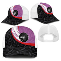 Aotearoa Lawn Bowls Baseball Net Cap Maori and Silver Fern Sporty Style Pink Color - Polynesian Pride