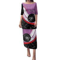 Personalised Aotearoa Lawn Bowls Family Matching Puletasi and Hawaiian Shirt Maori and Silver Fern Sporty Style Pink Color LT03 Mom's Dress Pink - Polynesian Pride