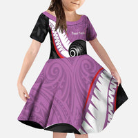Personalised Aotearoa Lawn Bowls Family Matching Tank Maxi Dress and Hawaiian Shirt Maori and Silver Fern Sporty Style Pink Color LT03 Daughter's Dress Pink - Polynesian Pride