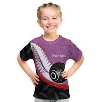 Personalised Aotearoa Lawn Bowls Kid T Shirt Maori and Silver Fern Sporty Style Pink Color LT03 Pink - Polynesian Pride