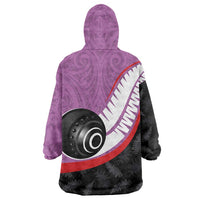 Personalised Aotearoa Lawn Bowls Wearable Blanket Hoodie Maori and Silver Fern Sporty Style Pink Color LT03 - Polynesian Pride