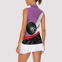 Personalised Aotearoa Lawn Bowls Women Sleeveless Polo Shirt Maori and Silver Fern Sporty Style Pink Color LT03 - Polynesian Pride