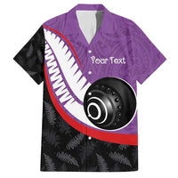 Personalised Aotearoa Lawn Bowls Family Matching Off Shoulder Maxi Dress and Hawaiian Shirt Maori and Silver Fern Sporty Style Purple Color LT03 Dad's Shirt - Short Sleeve Purple - Polynesian Pride