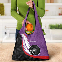 Personalised Aotearoa Lawn Bowls Grocery Bag Maori and Silver Fern Sporty Style Purple Color LT03 - Polynesian Pride