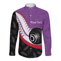 Personalised Aotearoa Lawn Bowls Long Sleeve Button Shirt Maori and Silver Fern Sporty Style Purple Color LT03 Unisex Purple - Polynesian Pride