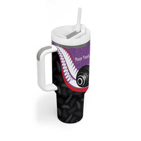 Personalised Aotearoa Lawn Bowls Tumbler With Handle Maori and Silver Fern Sporty Style Purple Color LT03 - Polynesian Pride