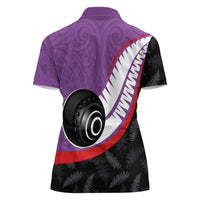 Personalised Aotearoa Lawn Bowls Women Polo Shirt Maori and Silver Fern Sporty Style Purple Color LT03 - Polynesian Pride