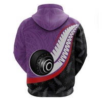 Personalised Aotearoa Lawn Bowls Zip Hoodie Maori and Silver Fern Sporty Style Purple Color LT03 - Polynesian Pride
