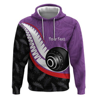 Personalised Aotearoa Lawn Bowls Zip Hoodie Maori and Silver Fern Sporty Style Purple Color LT03 Pullover Hoodie Purple - Polynesian Pride