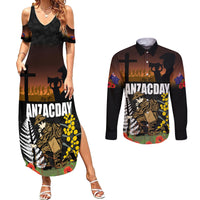 New Zealand and Australia ANZAC Day Couples Matching Summer Maxi Dress and Long Sleeve Button Shirt Soldier and Last Post Camouflage Pattern LT03 Black - Polynesian Pride