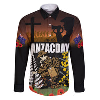 New Zealand and Australia ANZAC Day Family Matching Mermaid Dress and Hawaiian Shirt Soldier and Last Post Camouflage Pattern LT03 Dad's Shirt - Long Sleeve Black - Polynesian Pride