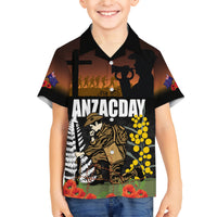 New Zealand and Australia ANZAC Day Family Matching Short Sleeve Bodycon Dress and Hawaiian Shirt Soldier and Last Post Camouflage Pattern LT03 Son's Shirt Black - Polynesian Pride