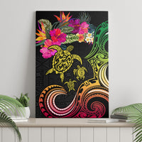 Hawaii Turtle Day Canvas Wall Art Polynesian Tattoo and Hibiscus Flowers