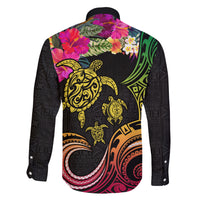 Hawaii Turtle Day Family Matching Short Sleeve Bodycon Dress and Hawaiian Shirt Polynesian Tattoo and Hibiscus Flowers