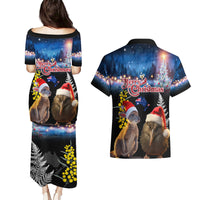 New Zealand and Australia Merry Christmas Couples Matching Puletasi and Hawaiian Shirt Kiwi Bird and Kangaroo Xmas Vibe LT03 - Polynesian Pride