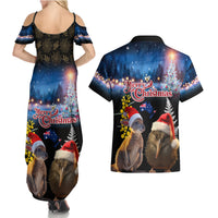 New Zealand and Australia Merry Christmas Couples Matching Summer Maxi Dress and Hawaiian Shirt Kiwi Bird and Kangaroo Xmas Vibe LT03 - Polynesian Pride