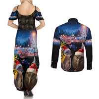 New Zealand and Australia Merry Christmas Couples Matching Summer Maxi Dress and Long Sleeve Button Shirt Kiwi Bird and Kangaroo Xmas Vibe LT03 - Polynesian Pride