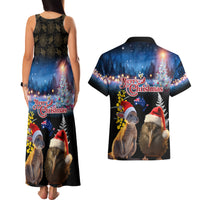 New Zealand and Australia Merry Christmas Couples Matching Tank Maxi Dress and Hawaiian Shirt Kiwi Bird and Kangaroo Xmas Vibe LT03 - Polynesian Pride
