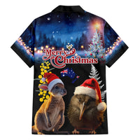 New Zealand and Australia Merry Christmas Family Matching Short Sleeve Bodycon Dress and Hawaiian Shirt Kiwi Bird and Kangaroo Xmas Vibe
