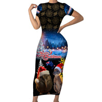 New Zealand and Australia Merry Christmas Family Matching Short Sleeve Bodycon Dress and Hawaiian Shirt Kiwi Bird and Kangaroo Xmas Vibe
