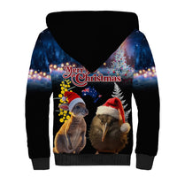 New Zealand and Australia Merry Christmas Sherpa Hoodie Kiwi Bird and Kangaroo Xmas Vibe LT03 - Polynesian Pride