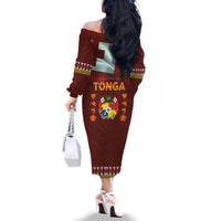 Tonga Independence Day Family Matching Off The Shoulder Long Sleeve Dress and Hawaiian Shirt National Flag and Emblem with Ngatu Art Pattern LT03 - Polynesian Pride