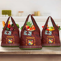 Tonga Independence Day Grocery Bag National Flag and Emblem with Ngatu Art Pattern