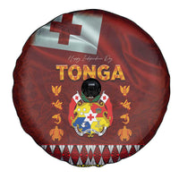 Tonga Independence Day Spare Tire Cover National Flag and Emblem with Ngatu Art Pattern