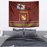 Tonga Independence Day Tapestry National Flag and Emblem with Ngatu Art Pattern