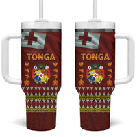 Tonga Independence Day Tumbler With Handle National Flag and Emblem with Ngatu Art Pattern