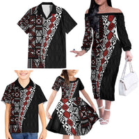 Tonga Ngatu Art Tattoo Polynesian Family Matching Off The Shoulder Long Sleeve Dress and Hawaiian Shirt LT03 - Polynesian Pride