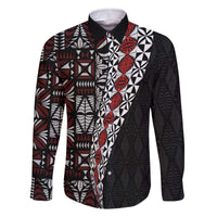 Tonga Ngatu Art Tattoo Polynesian Family Matching Off The Shoulder Long Sleeve Dress and Hawaiian Shirt LT03 Dad's Shirt - Long Sleeve Black - Polynesian Pride
