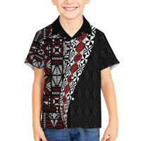Tonga Ngatu Art Tattoo Polynesian Family Matching Short Sleeve Bodycon Dress and Hawaiian Shirt LT03 Son's Shirt Black - Polynesian Pride