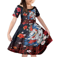 Hawaiian and Japanese Together Family Matching Puletasi and Hawaiian Shirt Hibiscus and Koi Fish Polynesian Pattern Colorful Style LT03 Daughter's Dress Red - Polynesian Pride