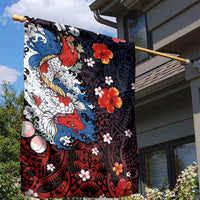Hawaiian and Japanese Together Garden Flag Hibiscus and Koi Fish Polynesian Pattern Colorful Style