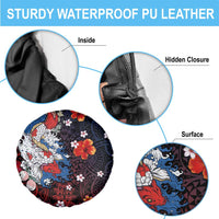 Hawaiian and Japanese Together Spare Tire Cover Hibiscus and Koi Fish Polynesian Pattern Colorful Style