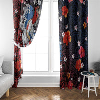 Hawaiian and Japanese Together Window Curtain Hibiscus and Koi Fish Polynesian Pattern Colorful Style