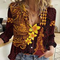 Hawaii Volcano Women Casual Shirt Polynesian and Kakau Pattern