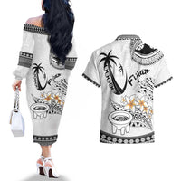 Fijian Traditional Culture Couples Matching Off The Shoulder Long Sleeve Dress and Hawaiian Shirt Tapa Tribal Tattoos - Polynesian Pride