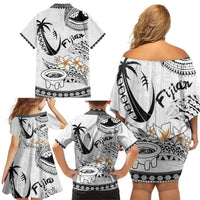 Fijian Traditional Culture Family Matching Off Shoulder Short Dress and Hawaiian Shirt Tapa Tribal Tattoos - Polynesian Pride