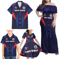 Custom Rugby Samoa Family Matching Off Shoulder Maxi Dress and Hawaiian Shirt Siva Tau Spirit Sporty Vibes - Polynesian Pride