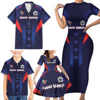 Custom Rugby Samoa Family Matching Short Sleeve Bodycon Dress and Hawaiian Shirt Siva Tau Spirit Sporty Vibes - Polynesian Pride