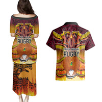 PNG Port Moresby Vipers Rugby Couples Matching Puletasi Dress and Hawaiian Shirt Fire Vipers Mix PNG Bird Polynesian Tattoo LT03 - Polynesian Pride